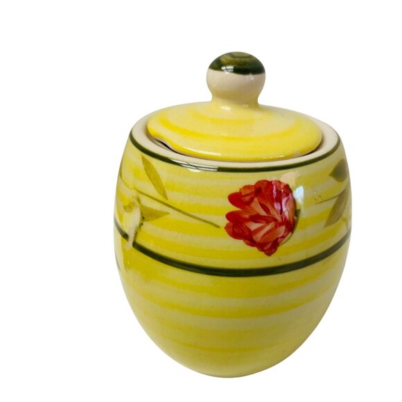 Ginger Jar Ceramic Yellow Floral Jar With Lid Storage 4" Decorative Hand-Painted - Picture 5 of 13